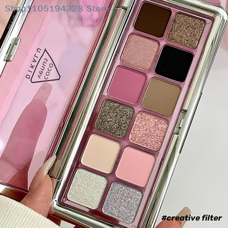 [MP] لوحة ظلال عيون لامعة مكونة من 12 لونًا من ديكالو لمكياج عيون عصرية لامعة ولوحة ظلال عيون تدوم طويلاً