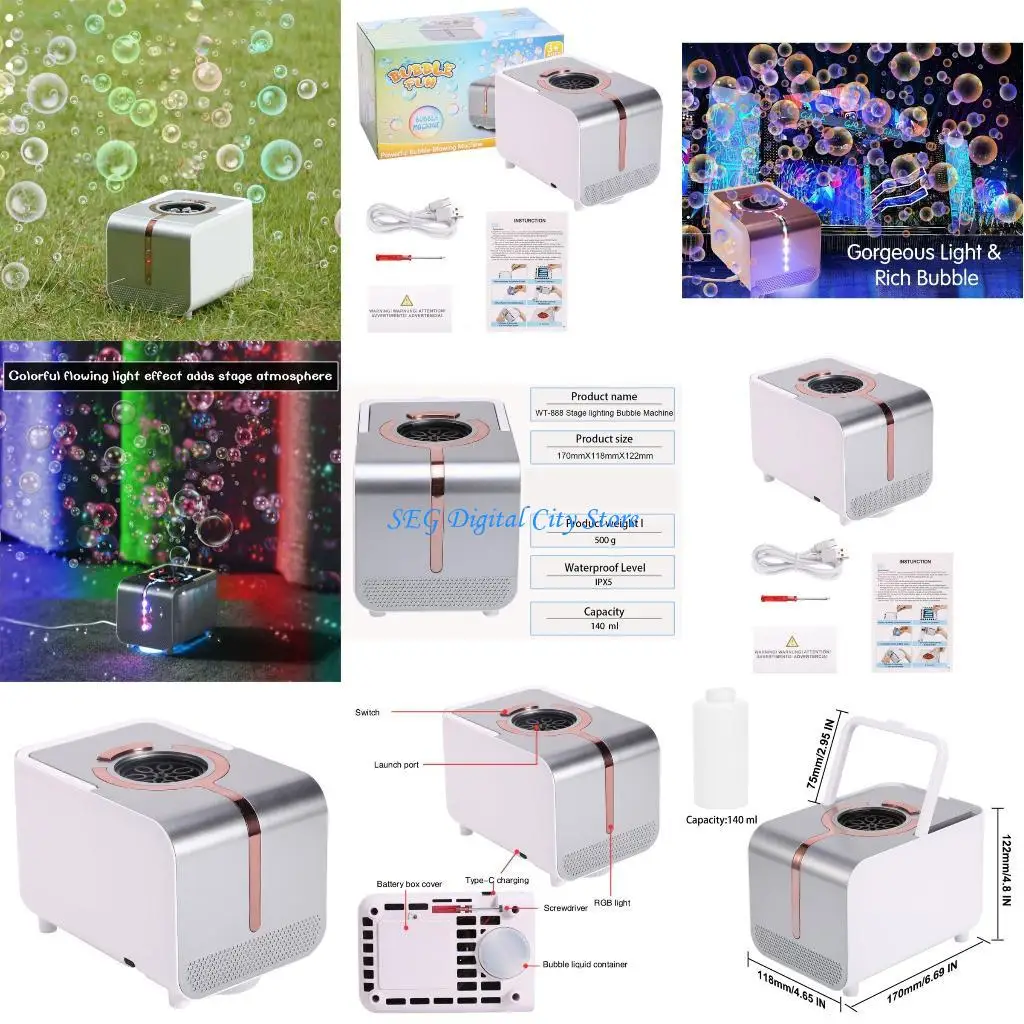 

U75B Portable Bubble Blower Machine 140mL High Output for Kids Parties Weddings Event