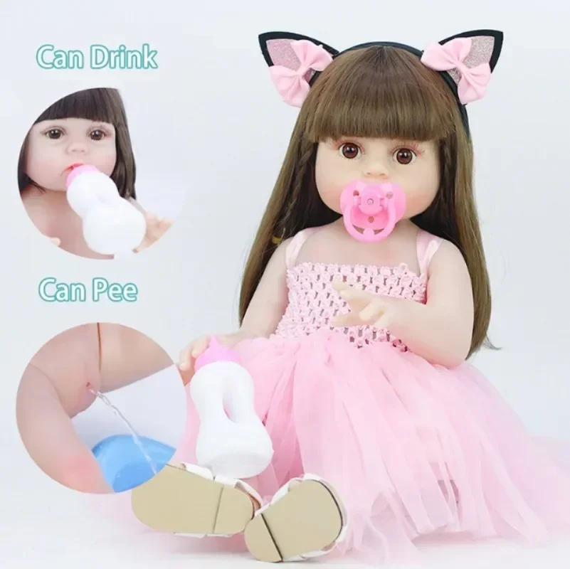 

55Cm Rabbit Ear Dolls Reborn Boy Pink Soft Silicone Baby Beautiful Doll Real Touch Snow Dolls for Girls Gifts Reborn Doll Kit