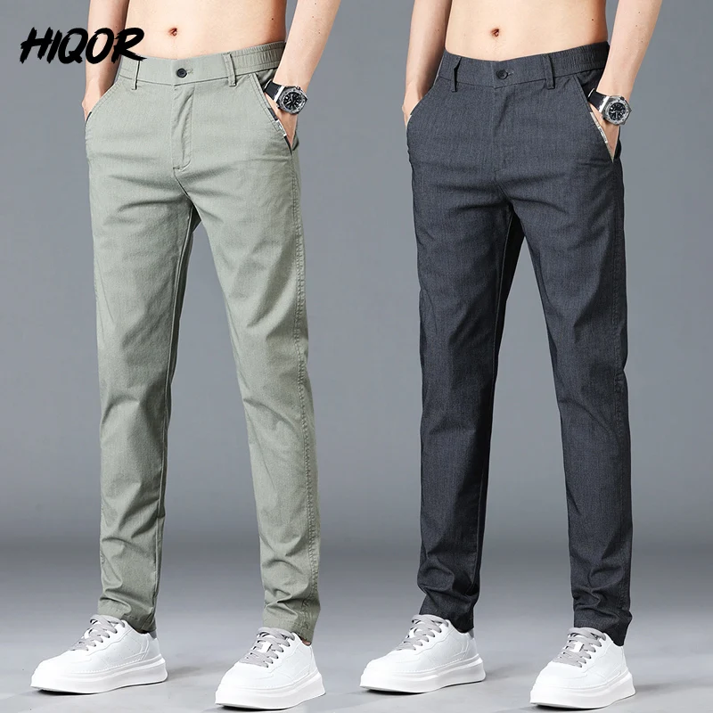 HIQOR New In Men's Summer Pants Thin Straight Trousers For Men Cotton Business Casual Man Pants Brand Male Clothes Pantalon Gray