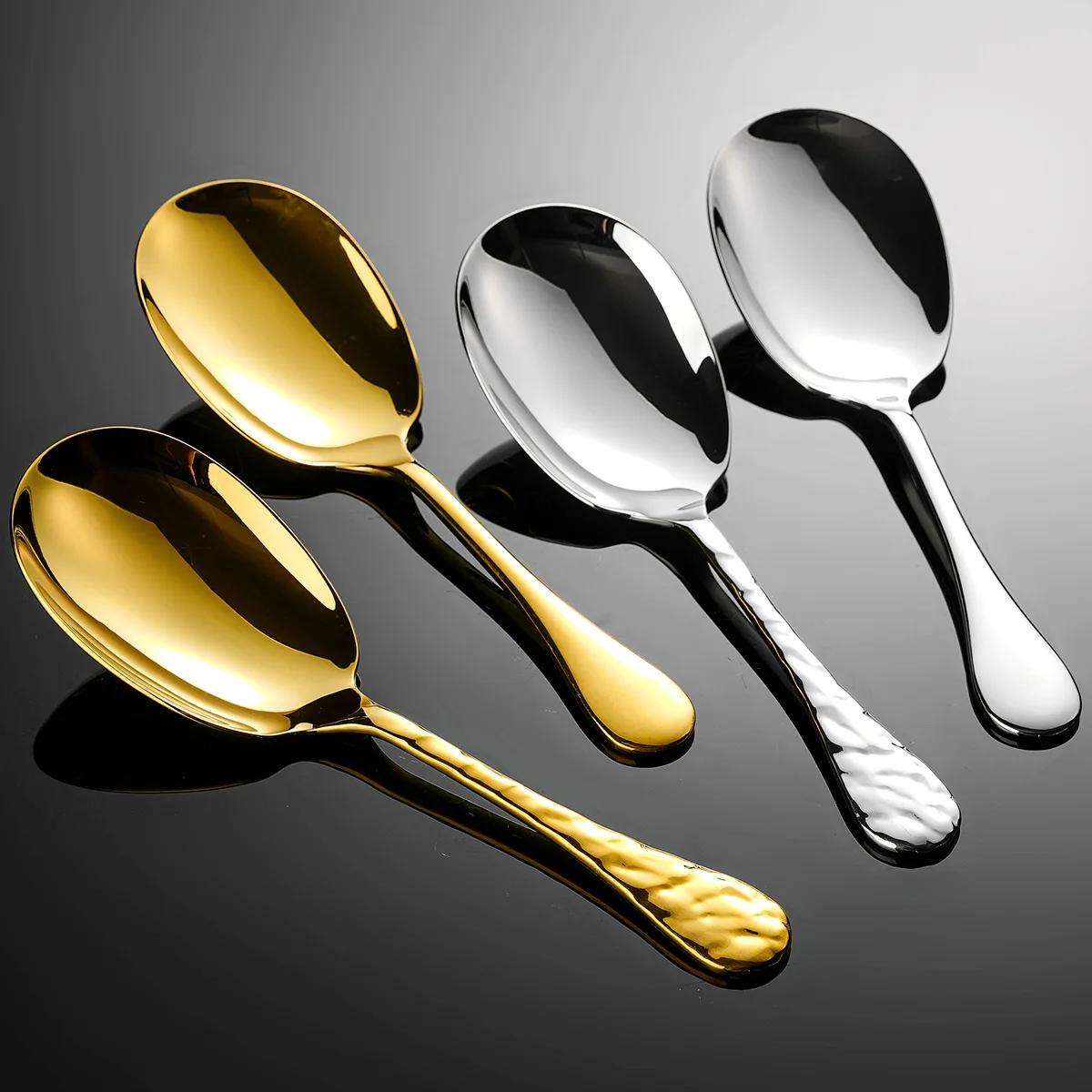 

Hammerd Big Head Stainless Steel Soup Spoon Hotel Public Serving Spoons Dessret Rice Salad Scoop Table kitchen Cutlery