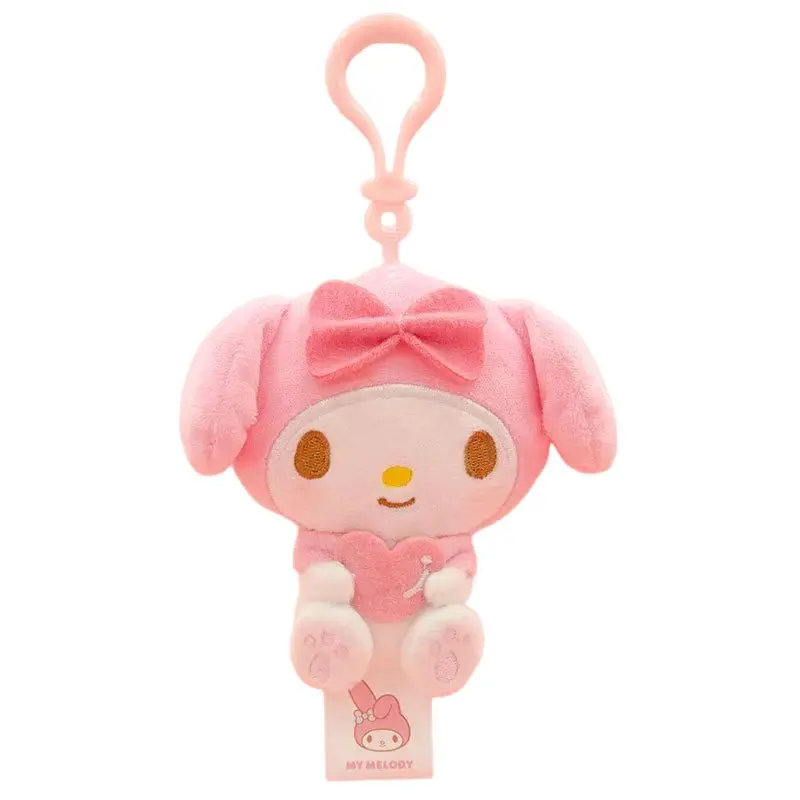 Cerca de 10cm kawaii sanrio olá kitty melodia kuromi abraço amor boneca brinquedo presentes de natal pingente bonito chaveiro de pelúcia saco pingente