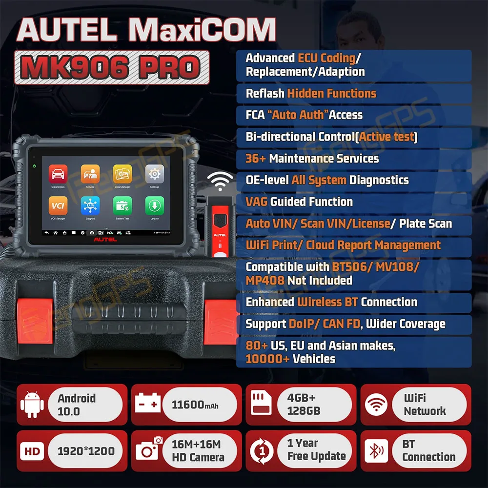 Car Diagnostic Tool Autel MaxiSys MK906Pro-TS Car ledAdvanced ECU Coding Diagnosis Smart Test with Bluetooth Update TPMS Service