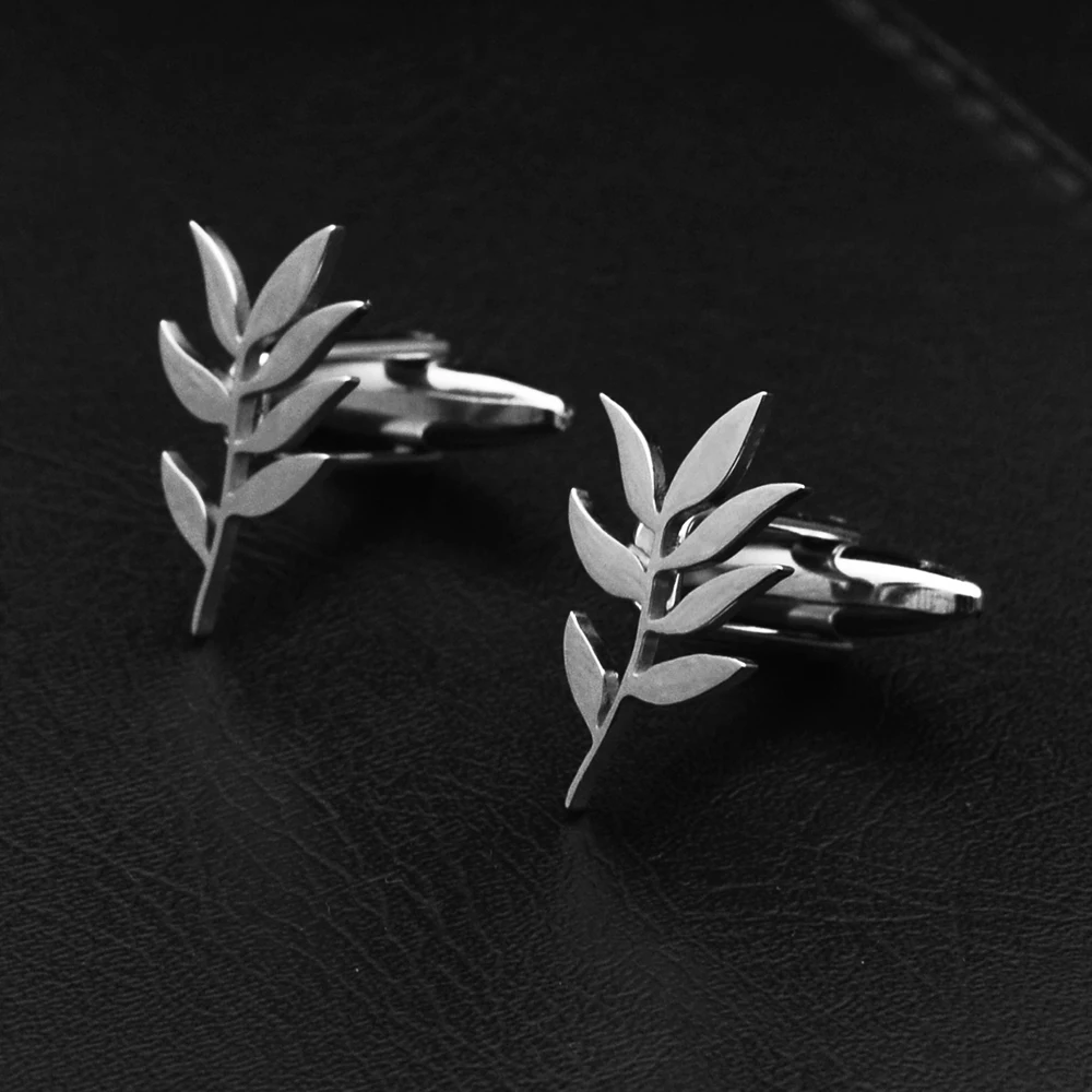 Wholesale Fashion Cufflinks Stainless Steel Olive Branch Pattern Cuff Ornaments Wedding Father Husband Holiday Gifts