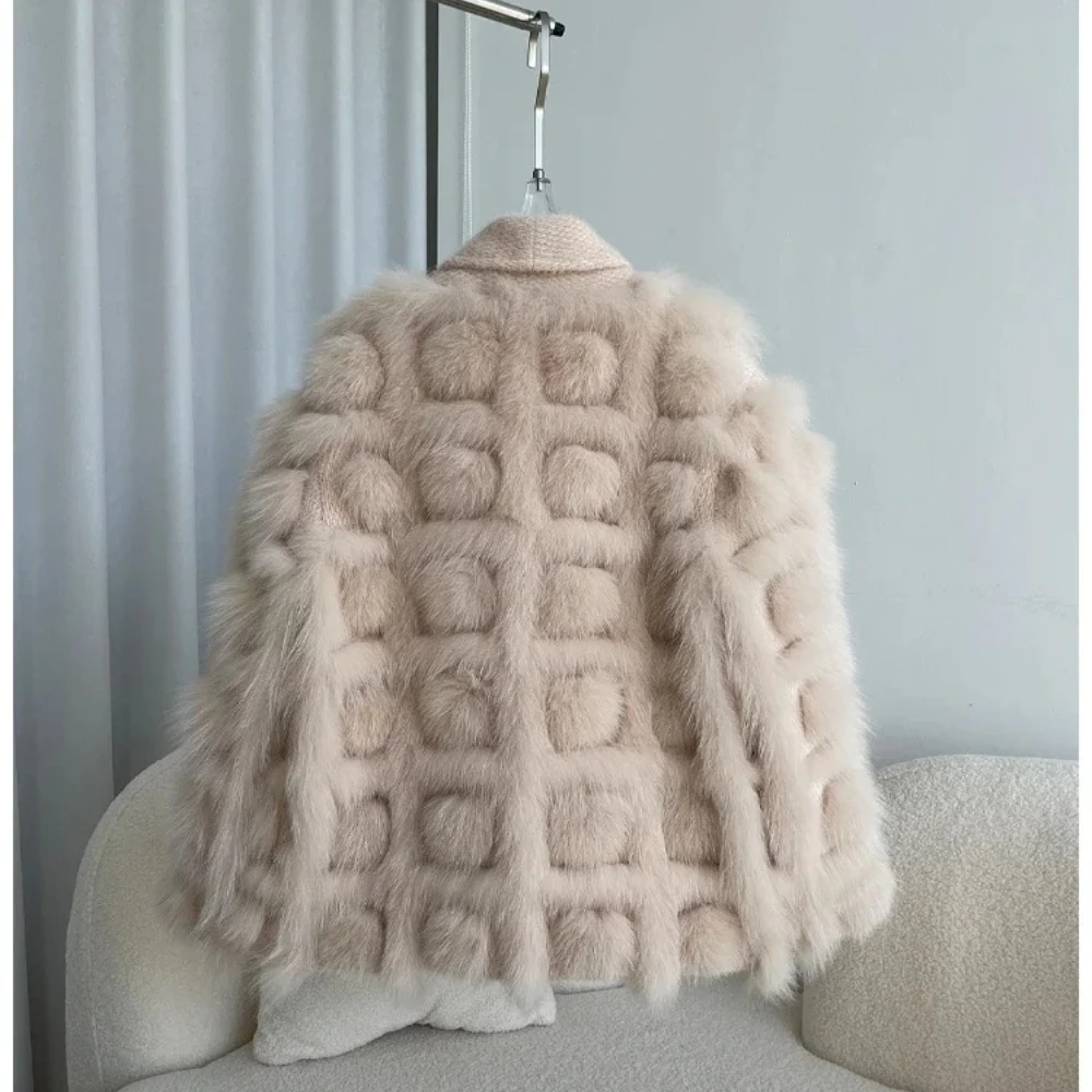 MENINA réel manteau de fourrure de renard femmes 2025 automne hiver tricoté Cardigan veste mélangée épais chaud nouvelle mode ceinture col rabattu