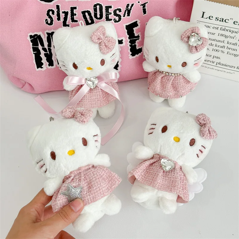 2023 neue Sanrio Hallo Kitty Plüsch Puppe Anhänger ins Stil niedlichen Mädchen rosa Kleid Schlüssel bund Anhänger Telefon zurück Clip Kinder geschenke