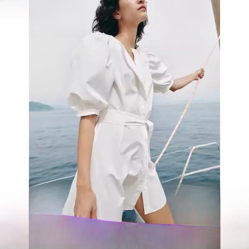 Été 2024 nouveauté femmes Faion polyvalent gonflé Sve Dr trajet Sle v-ne ort Sve autre matériau 00%