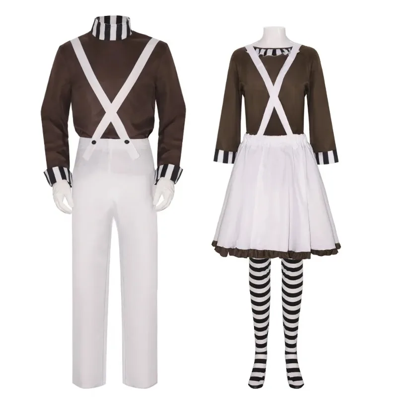 

Movie Chocolate Factory Cosplay Costume Clown Disguise Full Set Uniform Suit for Adult Halloween Carnival Party Clothes Roleplay