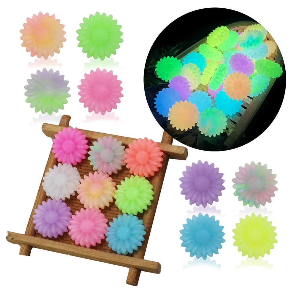 

100Pcs Luminous Daisy Silicone Beads 22MM Glow In The Dark Fishing Loose Sunflower Baby Teether For Jewelry Marking DIY Necklace