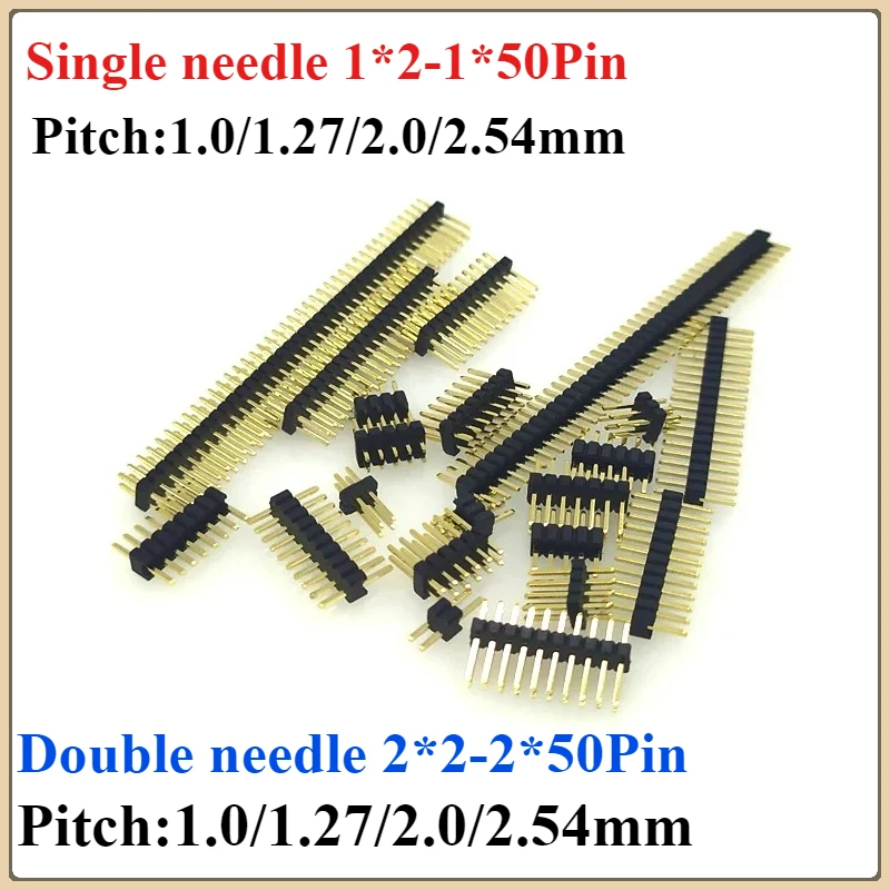 10PCS 1.0mm 1.27mm 2.0mm 2.54mm Pin Header Double Row Male 1/2~40P Breakaway PCB Board Connector Strip Pinheader 1*2/2P 4P 6-50p