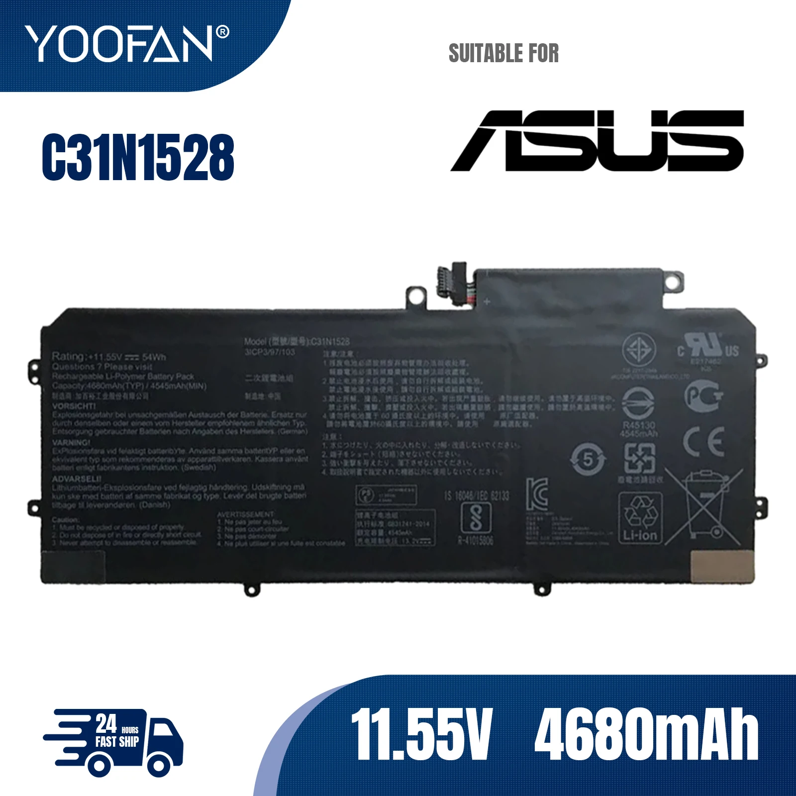 YOOFAN  Genuine C31N1528 3ICP3/97/103 0B200-02080100 Laptop Battery For Asus UX360 UX360C UX360CA-C4008T FC060T UBM1T Q324CA