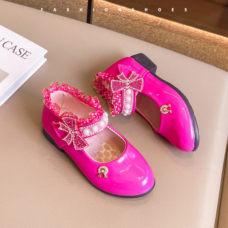 Summer Beautiful Baby Girls Princess Cute Elegant Students Bow Lace Beaded Crystal Sandals Banquet Soft Fashion Kids Comfortable