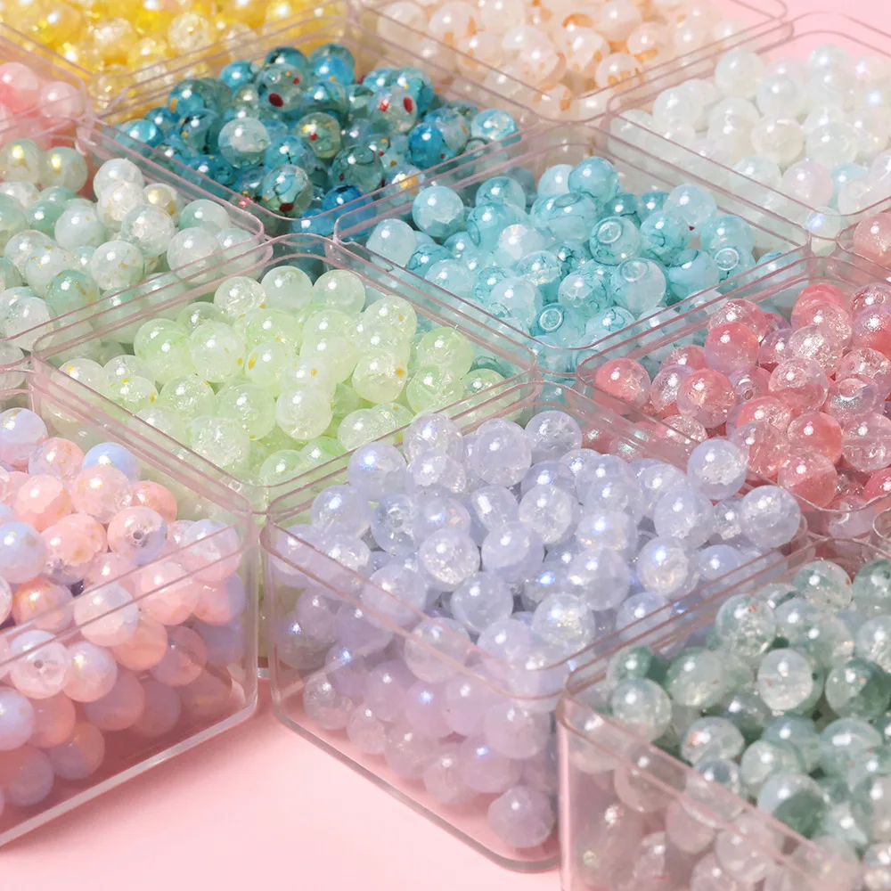 Yori 40pcs 10mm Imitation Crack Glass Beads Round Loose Spacer Beads for Jewelry Making DIY Bracelets Phone Chain Accessories