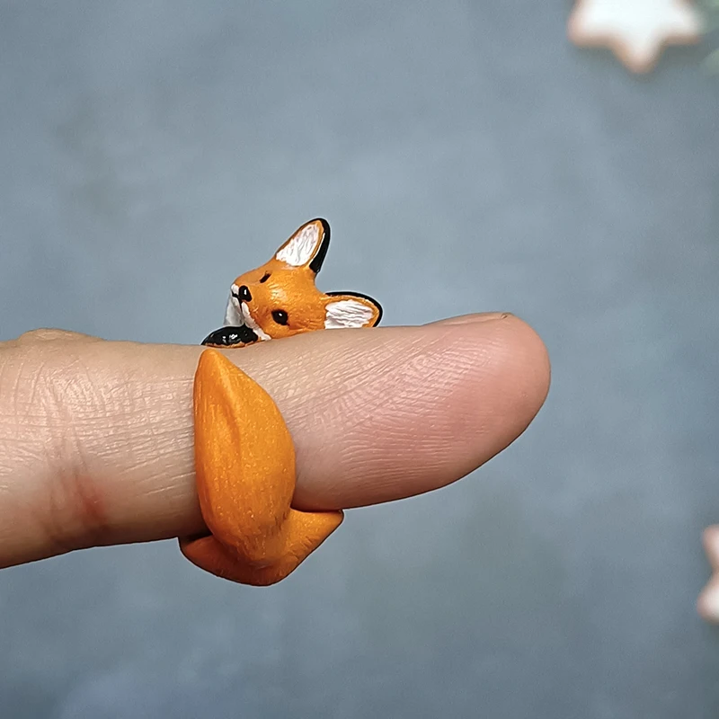 Fashion Cute White Orange Little Fox Ring for Women Girl\'s Cute Little Animals Ring Birthday Gifts Party Jewelry Accessories