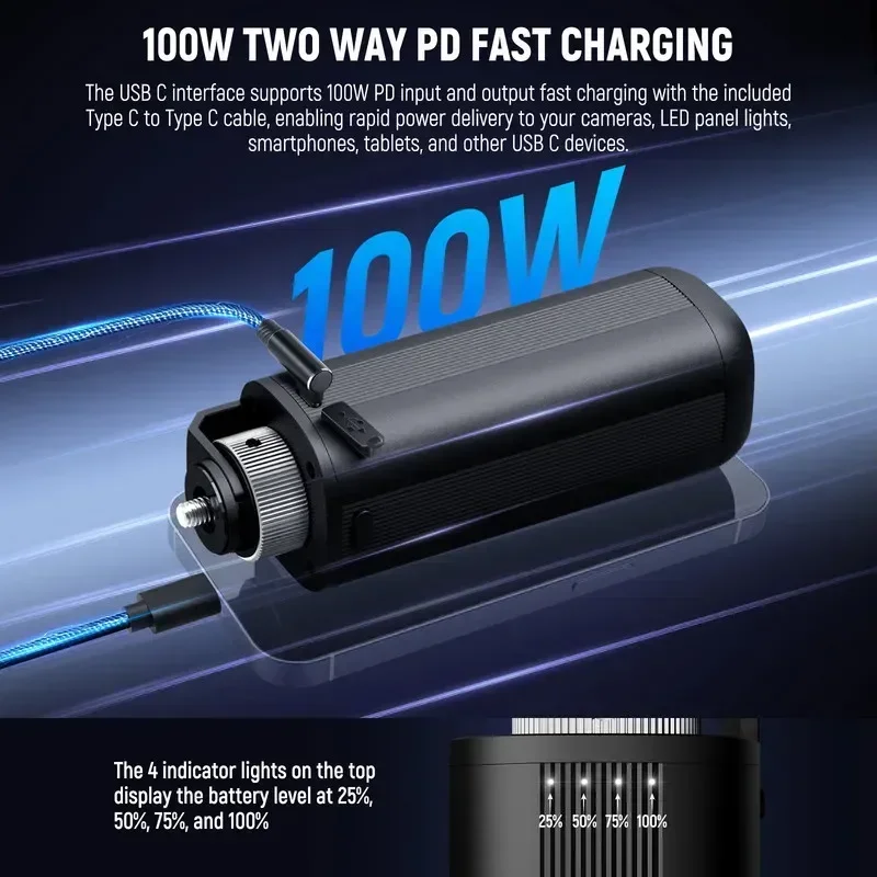 2026 For NEEWER BASICS PH74E 74Wh Power Supply for 100W PD Fast Charging Output COB Video Lights Camera Accessories Battery Grip