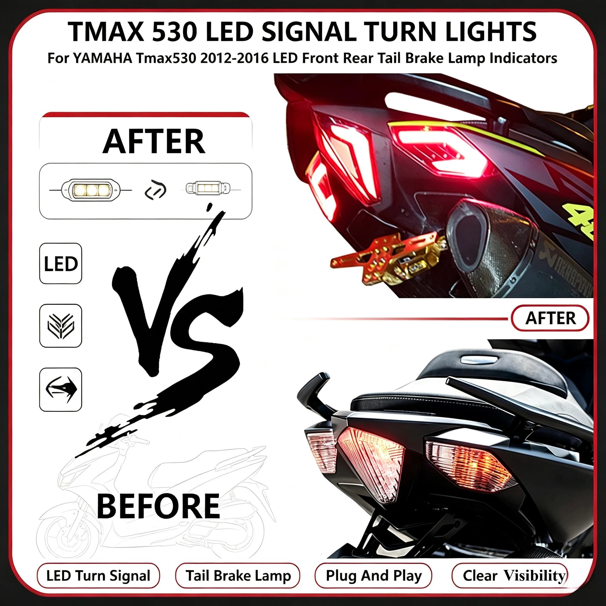 TMAX 530 2012-2016 LED Signal Turn Lights For YAMAHA Tmax530 2013 2014 LED Front Rear Tail Brake Lamp Indicators With EmarK