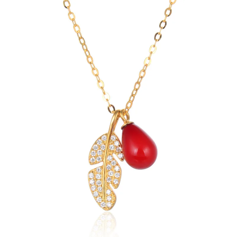 Fine Necklace  Red Ball Feather Drop Pave Zircon ,New Thomas Style Glam Fashion Jewelry For Women  925 Sterling Silver