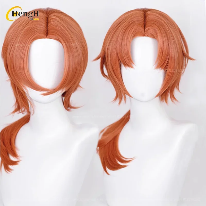 In Stock Synthetic Hair Anime Tsukinaga Leo 60cm Red Brown Ponytail Center Part Scalp Cosplay Wig Heat Resistant Hair Party Wigs