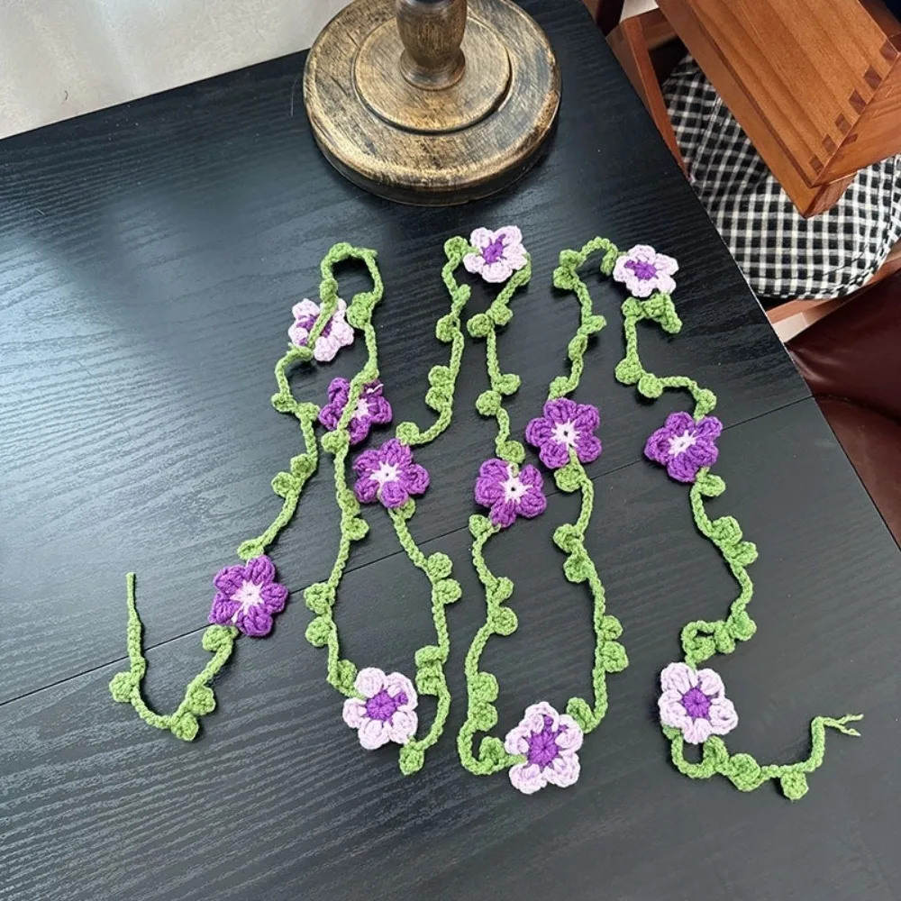 

Pastoral Style Knitted Flower Waist Chain Vintage Elegant Flower Triangular Headscarf Long Necklace Hairband