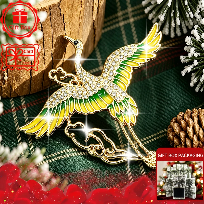 Elegant Crane Brooch with gift box, 2026 new style, elegant and fashionable. Wearing at daily and holidays. Good gift choices.