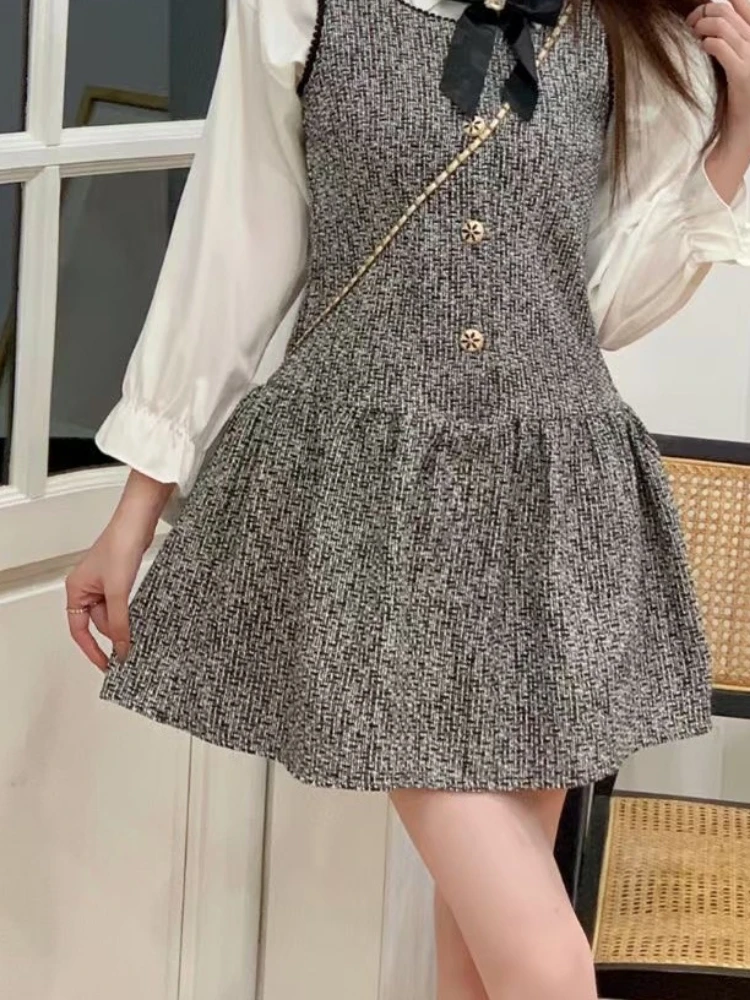 Completi con gonna Set coreano da 2 pezzi Abbigliamento donna Camicia con maniche svasate tutto abbinato Vita alta Gonne a pieghe aderenti Set autunnali