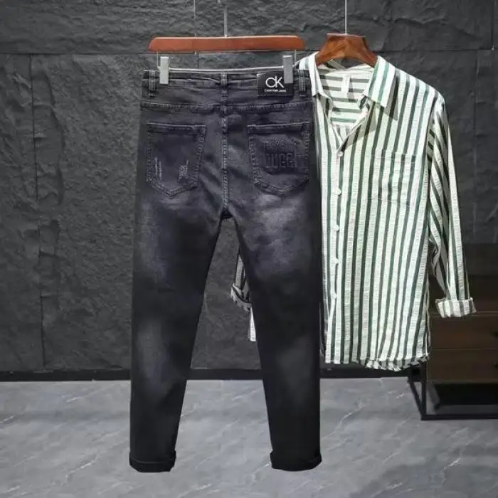 

Мужские джинсы American Street Sle, прямого кроя, с эффектом потертости, для весны и осени, в стиле High Street, свободные длинные брюки