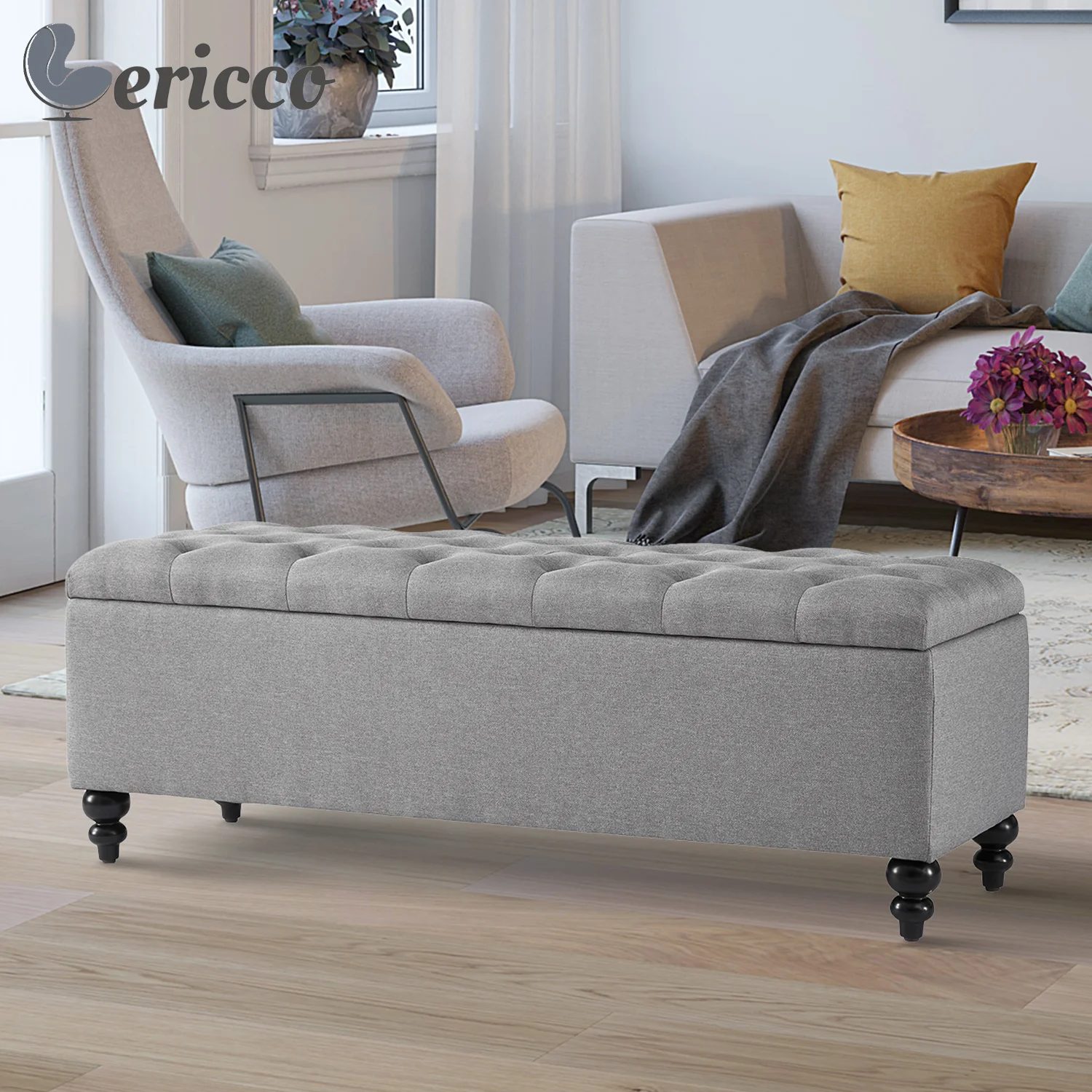 GERICCO Ottoman Storage Nordic 51-inch Large Storage Bench Upholstered Ottoman Shoe Bench with Storage for Living Room Bedroom