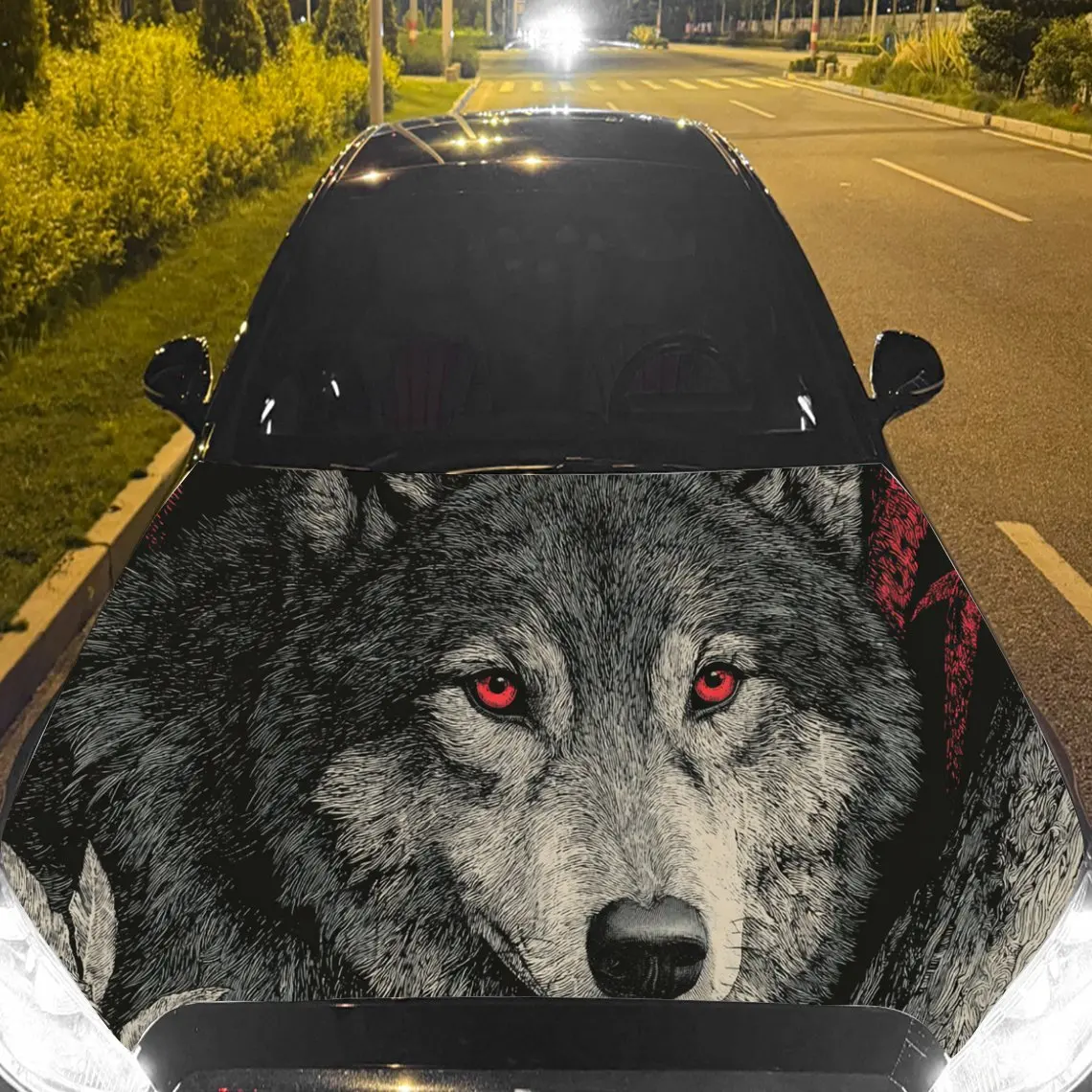 Car Decals A Wolf Design with Realistic Textured Background & Artistic, Intense Visual Details Car Hood Sticker, Waterproof Self