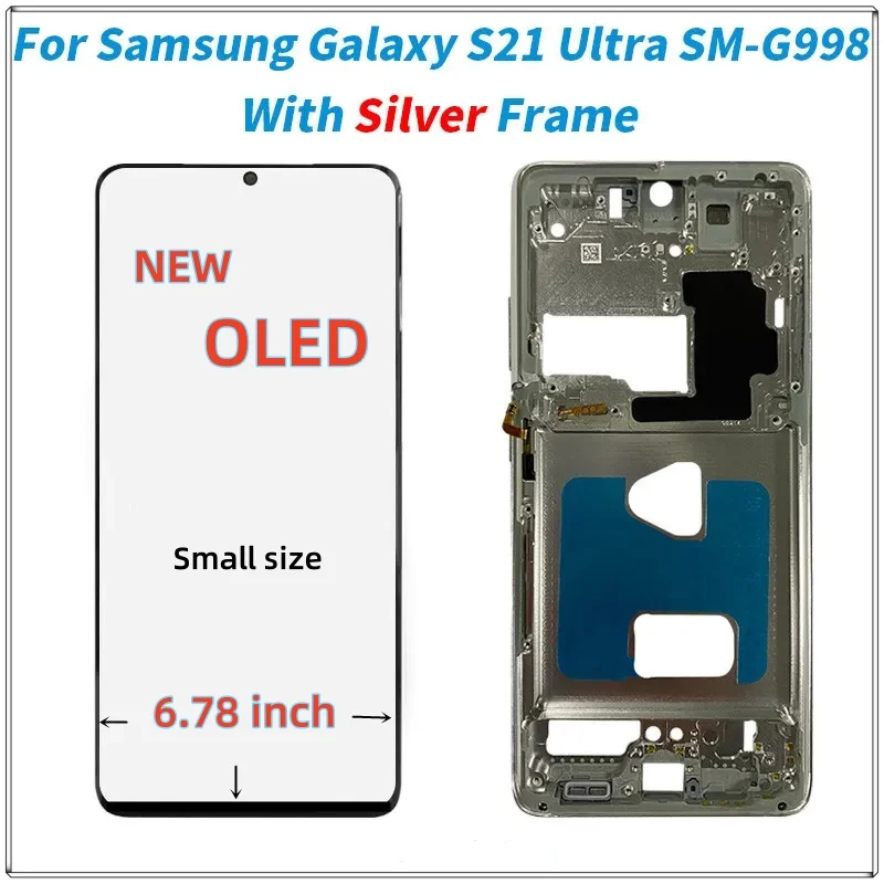 100% Super OLED S21Ultra G998 Display NEW For Samsung Galaxy S21 Ultra LCD With Frame SM-G998F/DS G998B G998U LCD Touch Screen