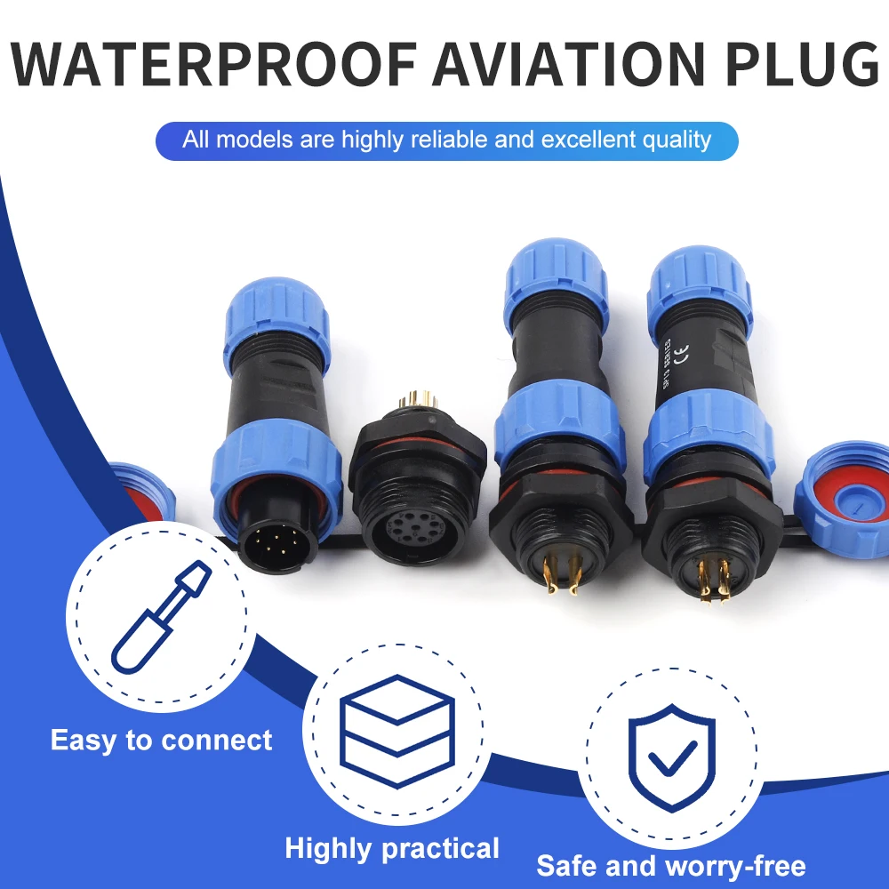 SP13 IP68 Waterproof Connecotrs Male Female Plug Socket Back Nut Welding Type Quick Connector 2/3/4/5/6/7/9 Pin Home Appliances