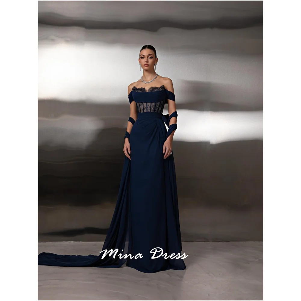 

Полупрозрачное вечернее платье Mina по индивидуальному заказу, роскошные элегантные вечерние женские платья для особых случаев, кружевное вечерние платье длиной до спины