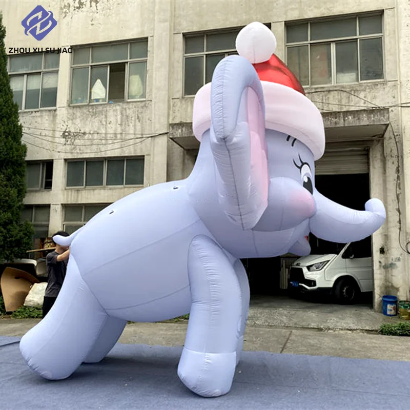 โมเดลการ์ตูนช้างเป่าลมหมวกคริสต์มาส - ของตกแต่งคริสต์มาสหูใหญ่ เหมาะสำหรับงานเทศกาลวันหยุด