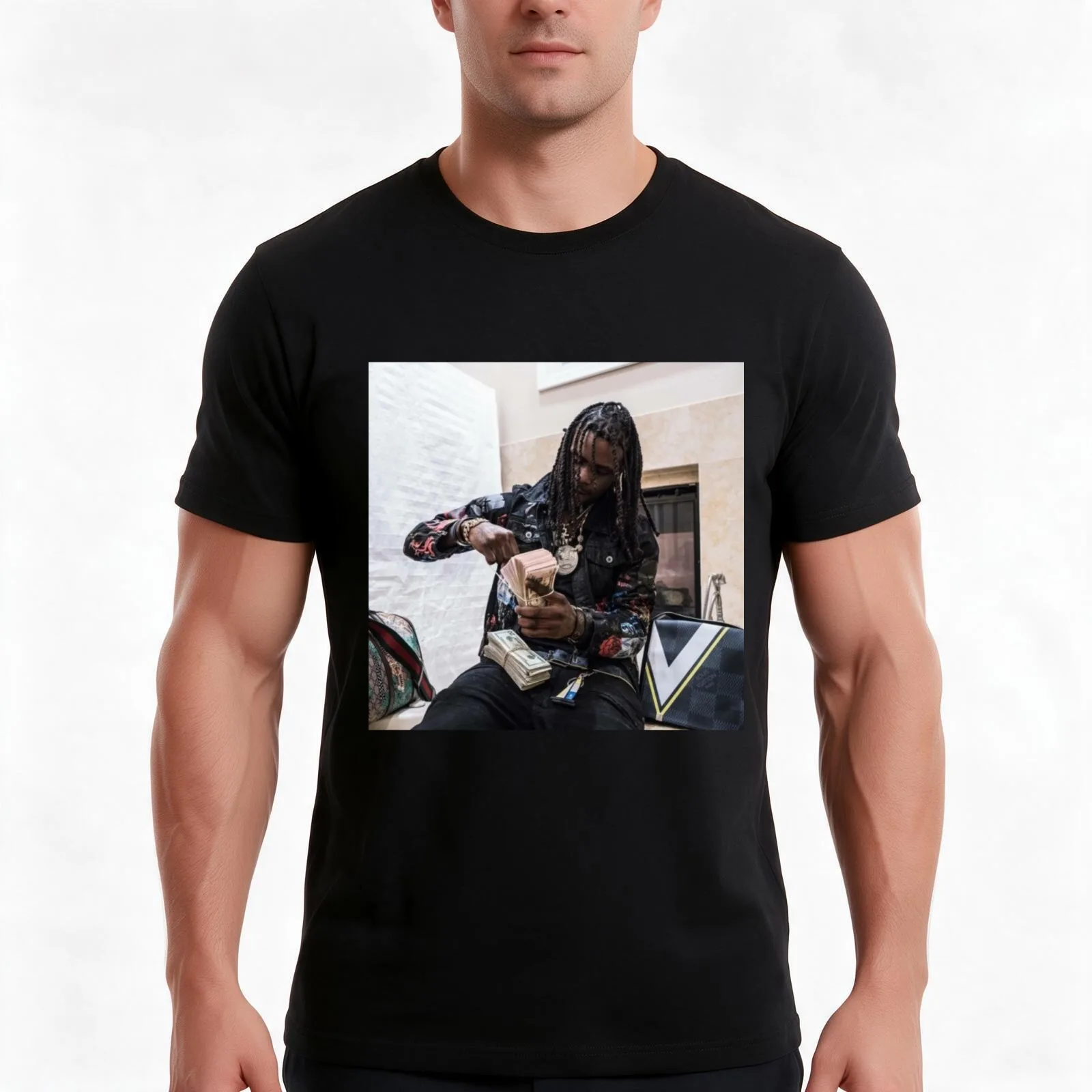 Chief Keef Bands T-Shirt, Summer Casual Cotton Tee, Oversized Streetwear Tops, Vintage Graphic Print, Loose Fit Short Sleeve