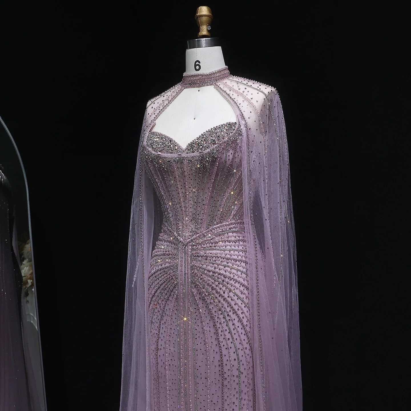 Sharon Said Luxuriöses Weinrotes Abendkleid mit Cape-Ärmeln, Lang, Rosa, für Damen, Hochzeit, Party, Ballkleider, Arabisch, SS156, Maßanfertigung – Detail 14