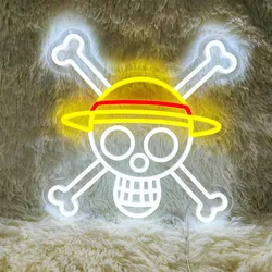 Neon Sign Anime Dimmable Luffy Skull Hat Light LED Kids Teen Bedroom Game Room Wall Bar Club Party Birthday Christmas Gifts