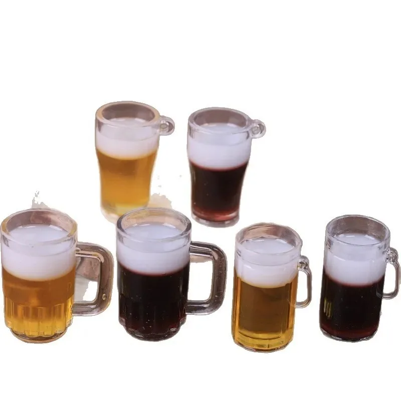 6 Pieces Miniature Beer Mug Ornaments With Loop Hole Simulation Beverage Model Accessories For Keyring Phone Chain Making