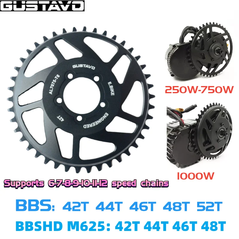 GUSTAVO E-bike Chain wheel Crankset 42-52T For BAFANG Mid Drive Motor BBS01/BBS02/BBSHD/BBS03/M625 250W-1000W