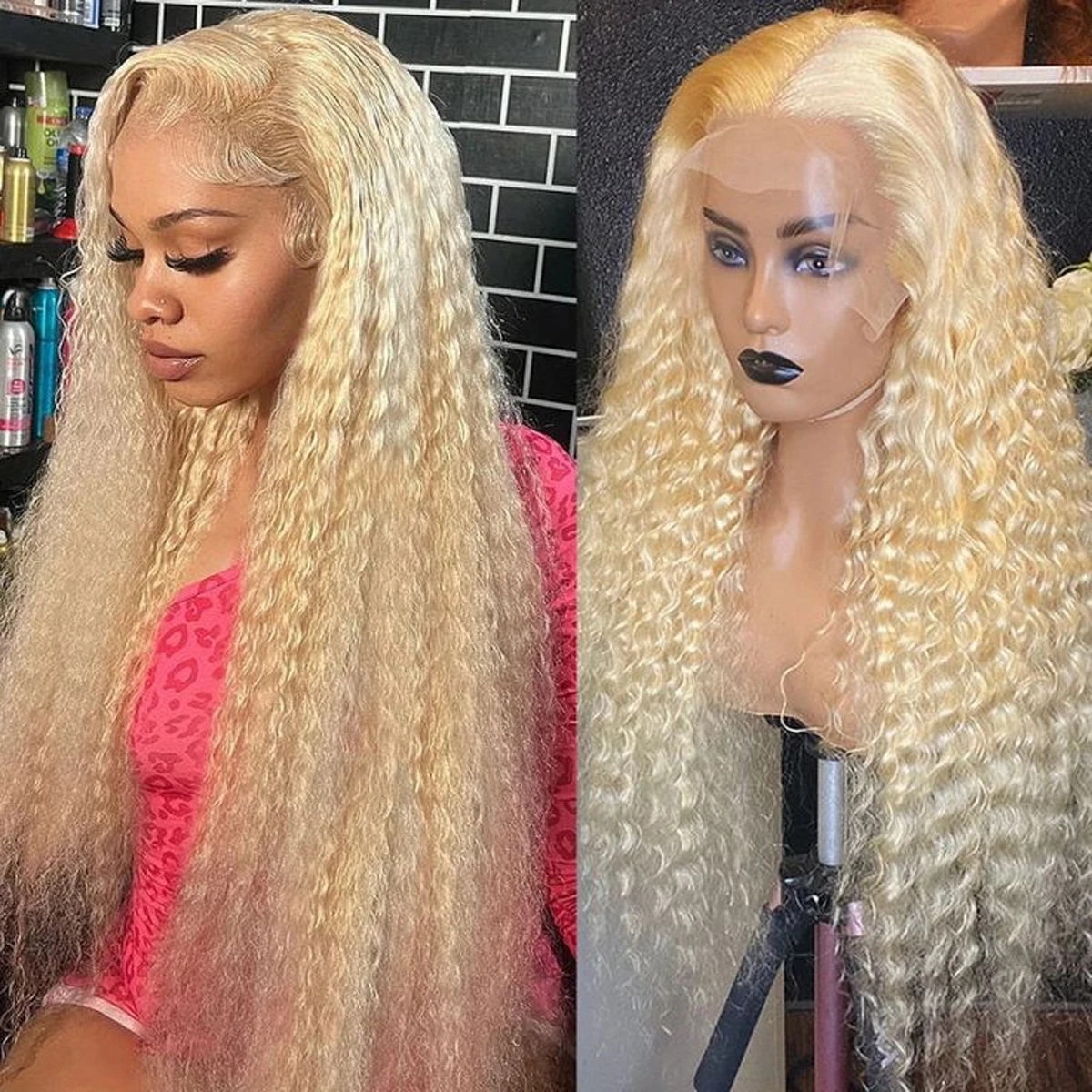 Honey Blonde Wig Human Hair 13x6 24 Inch Blonde Lace Front Wigs Human Hair Pre Plucked 180% Density Curly Wave HD Lace Frontal