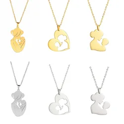 HIPEE Thanksgiving Mother's Day Necklaces Mom Baby Pendant Stainless Steel Chain Necklace For Women Wife Family Jewelry Gift