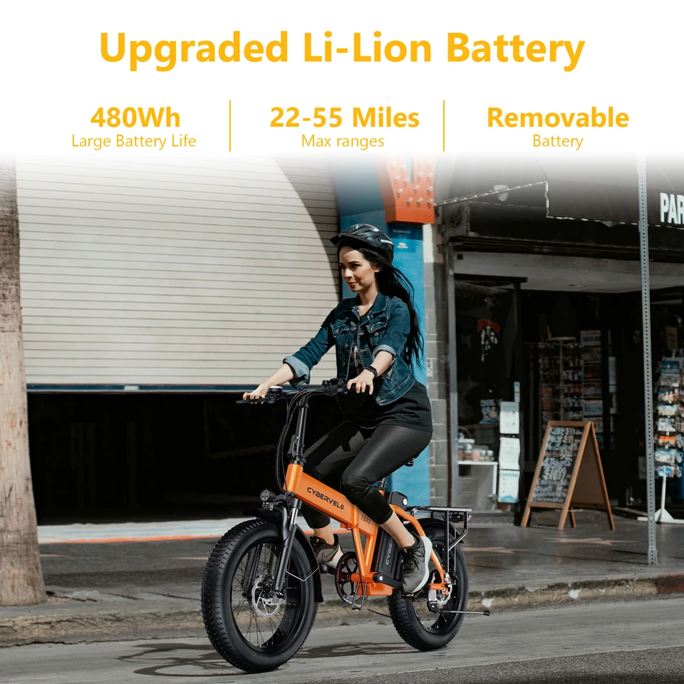 Cybervelo 1000W Peak High-speed Brushless Folding 20 Inch Fat Tire Electric Bike for Adults 48V 20.8Ah/50Ah Removable Battery 80 Miles Range Commuter E-Bicycle EK4 image 19