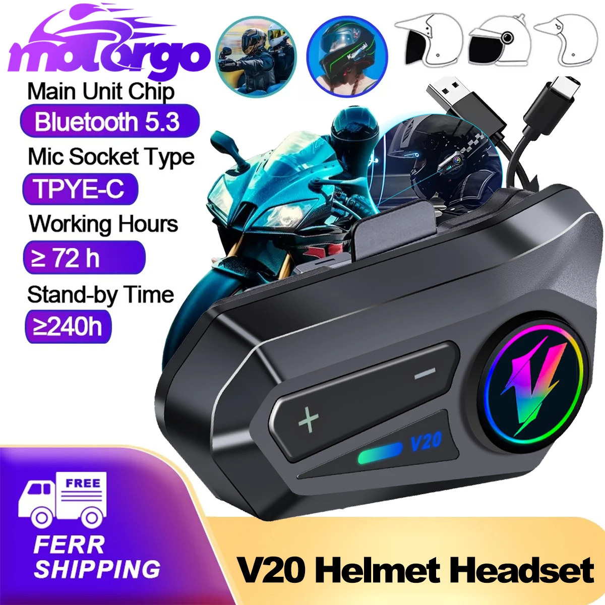 Bluetooth 5.3 Helmet Headset Wireless Hands-free Call Phone Kit Motorcycle Waterproof Earphone MP3 Music Player Speaker for Moto