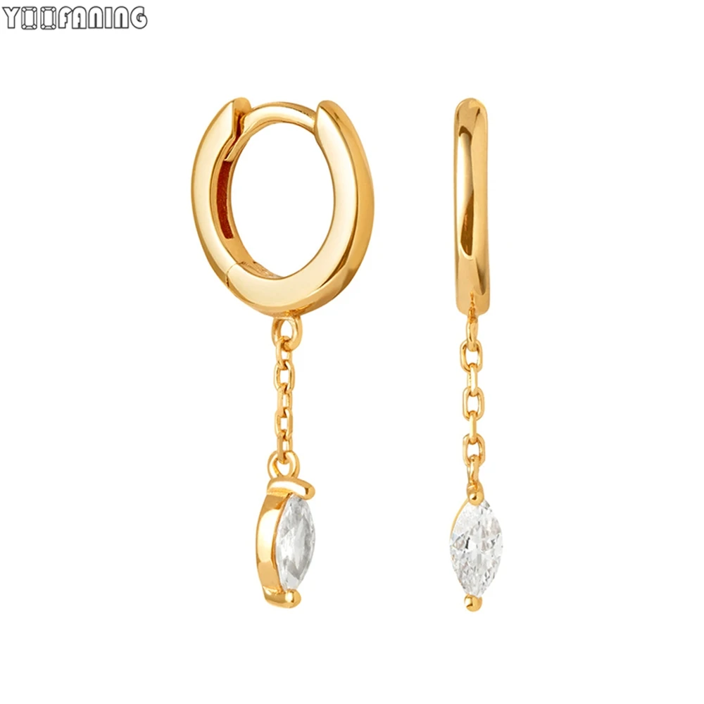 925 Sterling Silver Ear Needle Fashionable Minimalist Gold Silver Hoop Earrings Pendant Chain Design Earrings for Women Jewelry