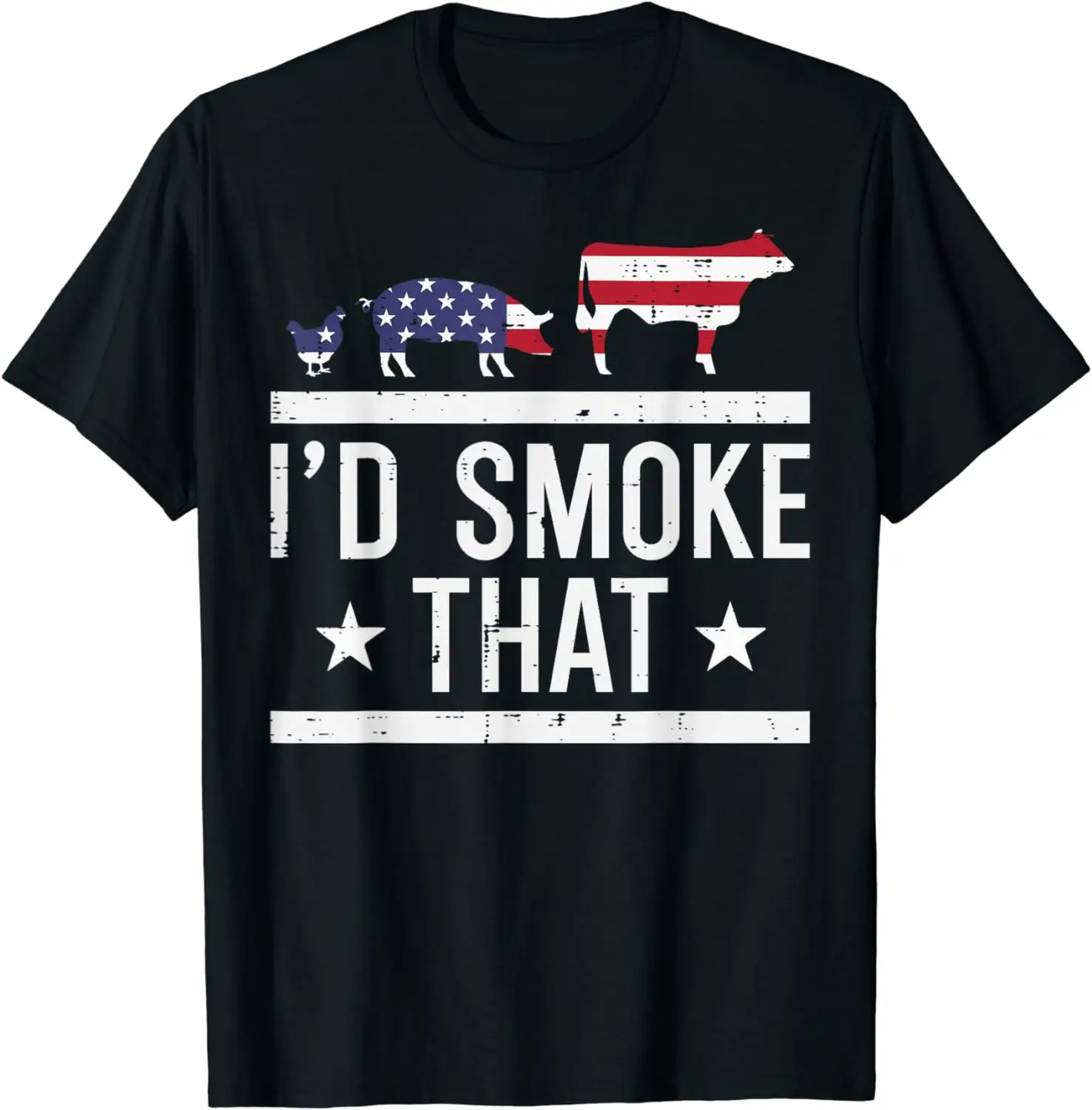 

Id Grill That Chicken Pig Cow US Flag Bbq Barbecue 4th July T-Shirt