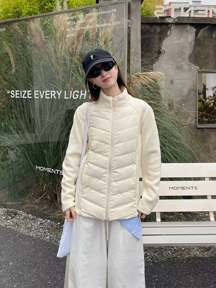Coreano fino parka para mulheres inverno velo quente retalhos para baixo jaqueta y2k feminino todos os jogos gola puffer outwear novo