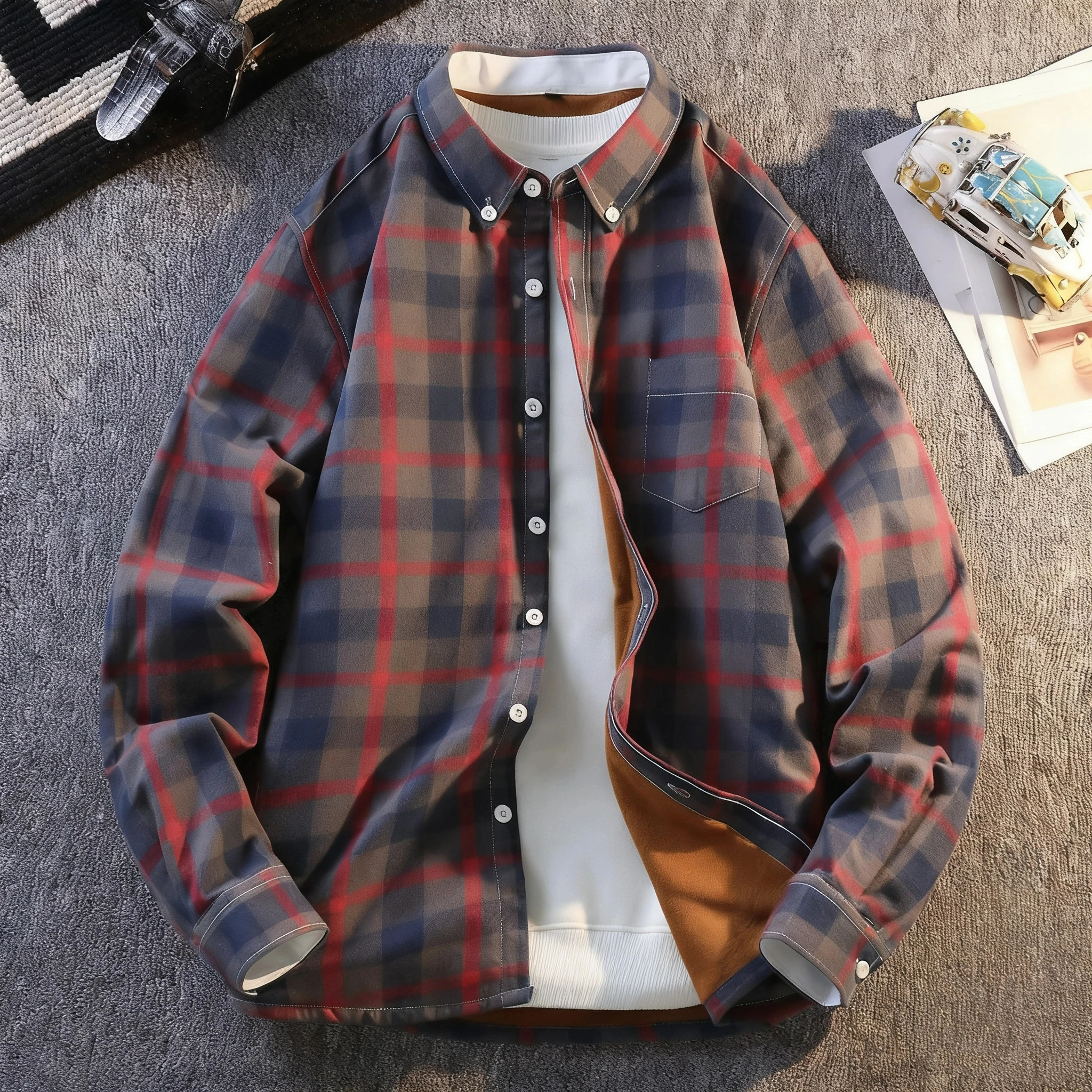 قميص مخطط جديد لخريف 2025 للمراهقين بأكمام طويلة وفضفاض مناسب غير رسمي ملابس الشارع بأزرار للأسفل قميص موضة الشباب #2