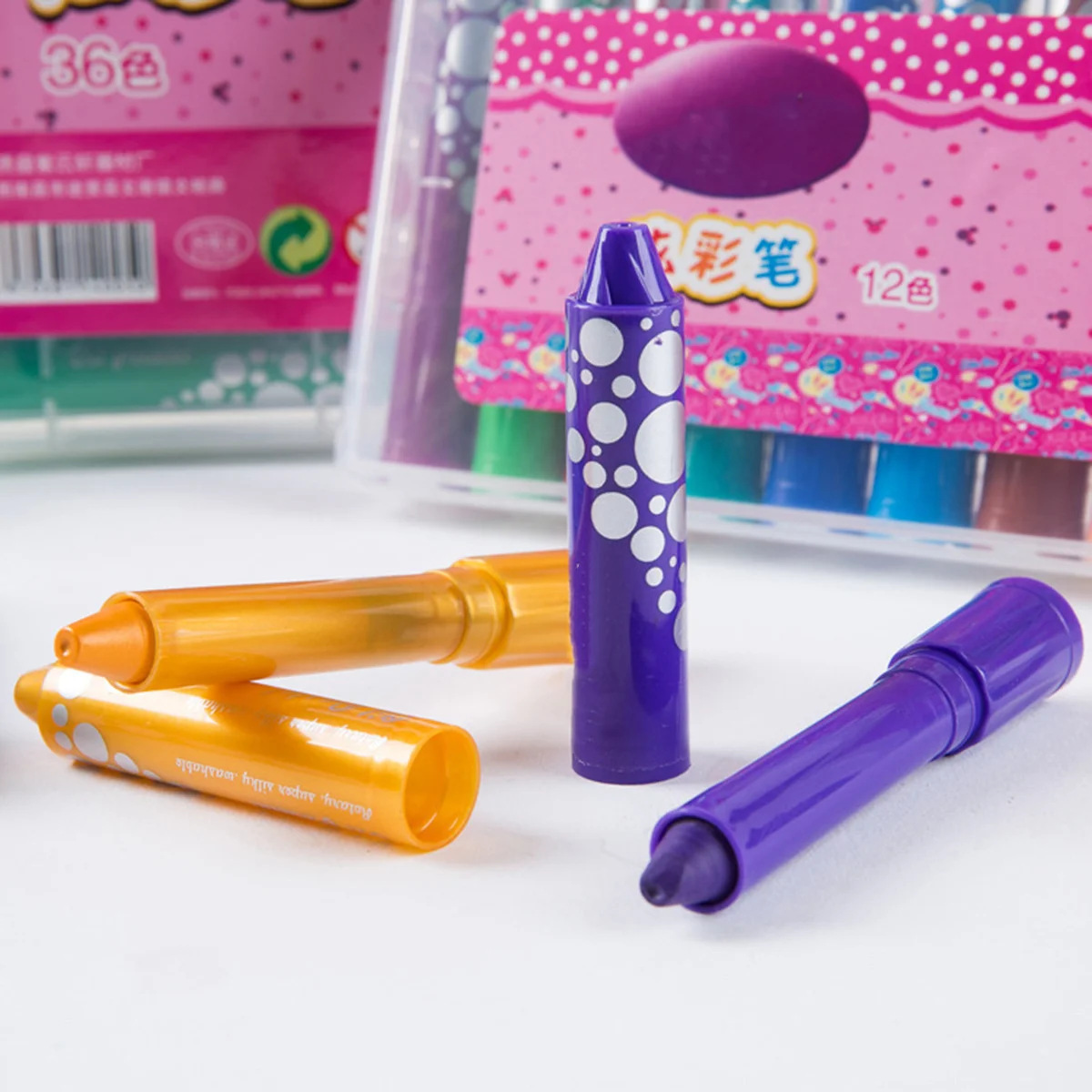 

12Pcs Washable Rotating Crayons Set for Kids Easy Coloring Gouache Watercolor Body Drawing Christmas Gift Crayon Set