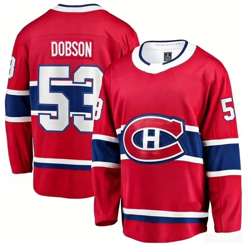 2026 Montreal Canadiens Dobson 53 Ice Hockey Jersey Classic Red White V Neck Long Sleeve Sport Training Fan Jersey Women  Men
