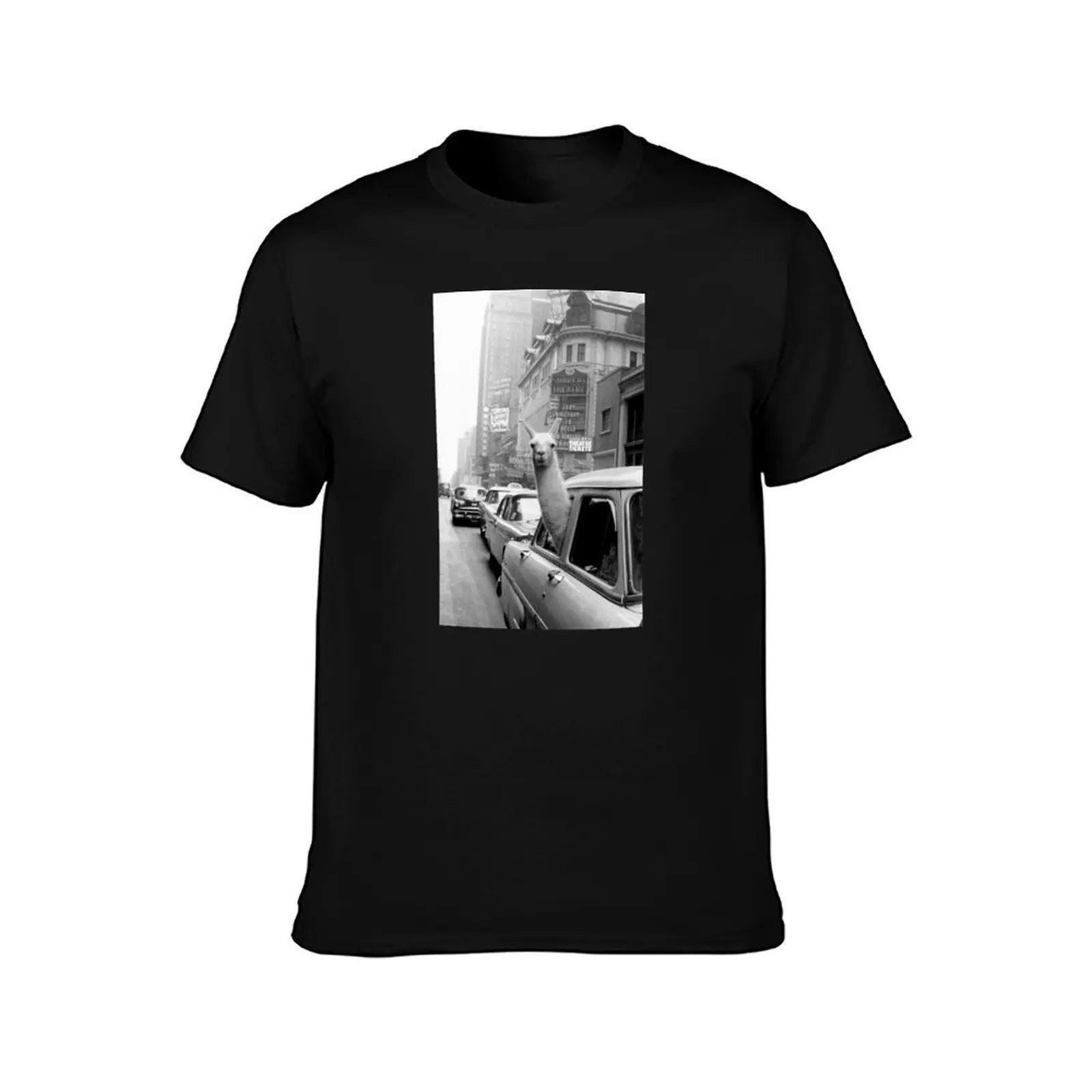 Black and White Llama in a Cab T-Shirt Dry Fit Running Short Sleeve Top T-Shirt