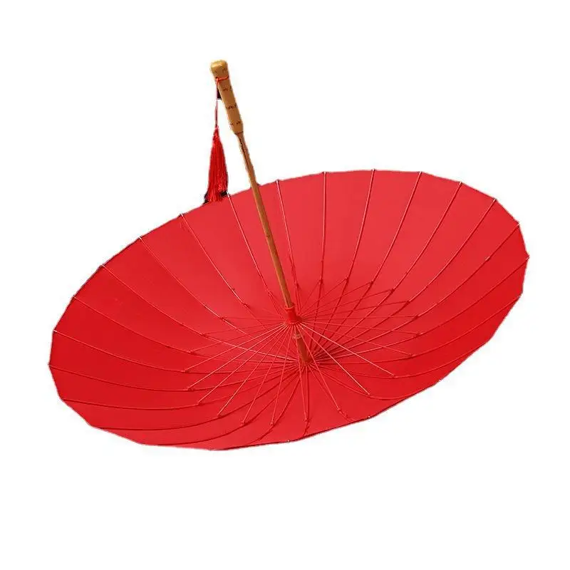 24 Ribs Wooden Long Handle Chinese Wedding Bride Umbrella Vintage Red Bridal Umbrella for Wedding Ceremony view 6