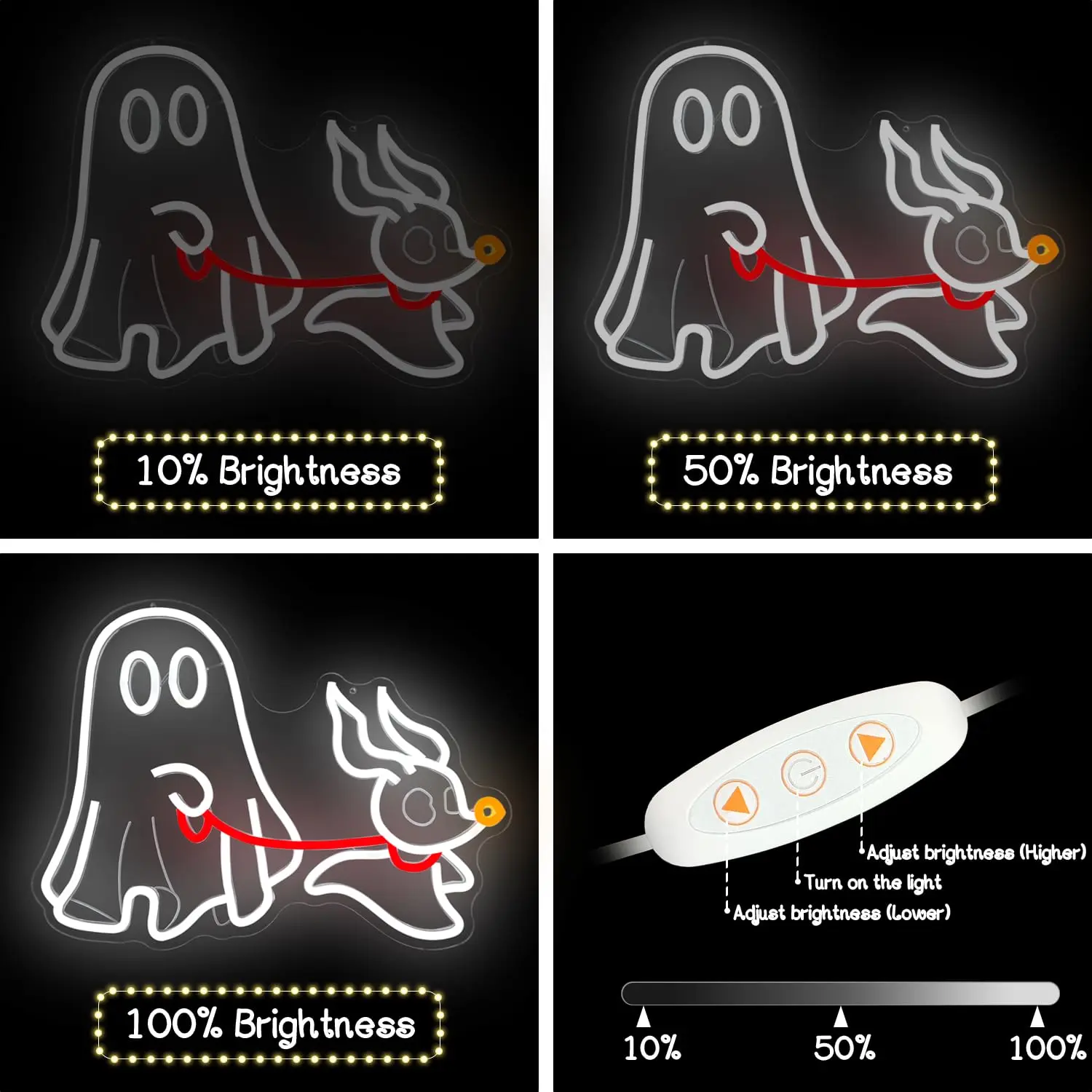 Letrero de neón de perro fantasma, luz de pared LED de Halloween con USB regulable, decoración espeluznante para mascotas para dormitorio, decoración de fiesta de Halloween de cueva de hombre